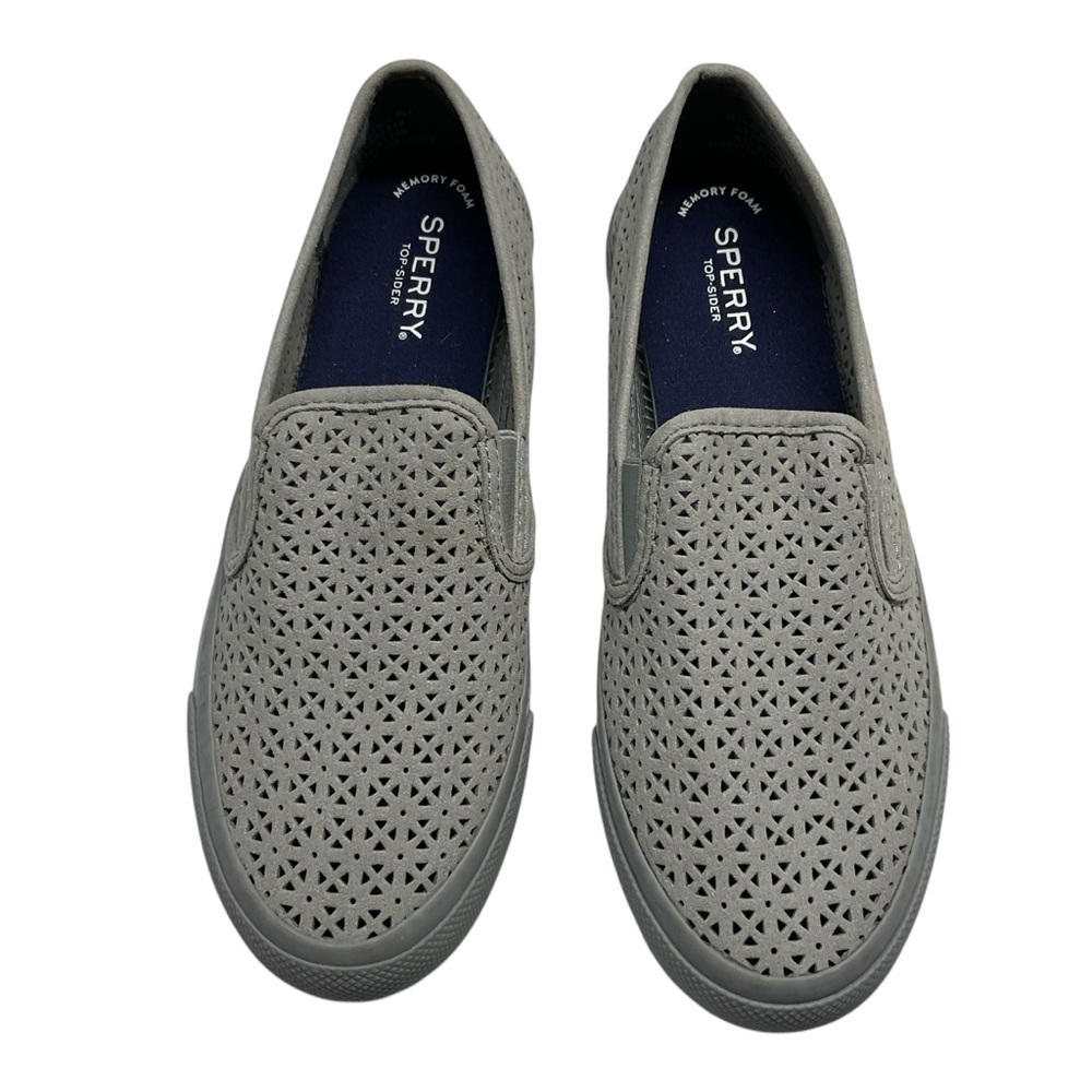 Sperry Women's Top Sider Seaside Perforated Cut-Out Gray Slip On Sneaker Sz. 8
